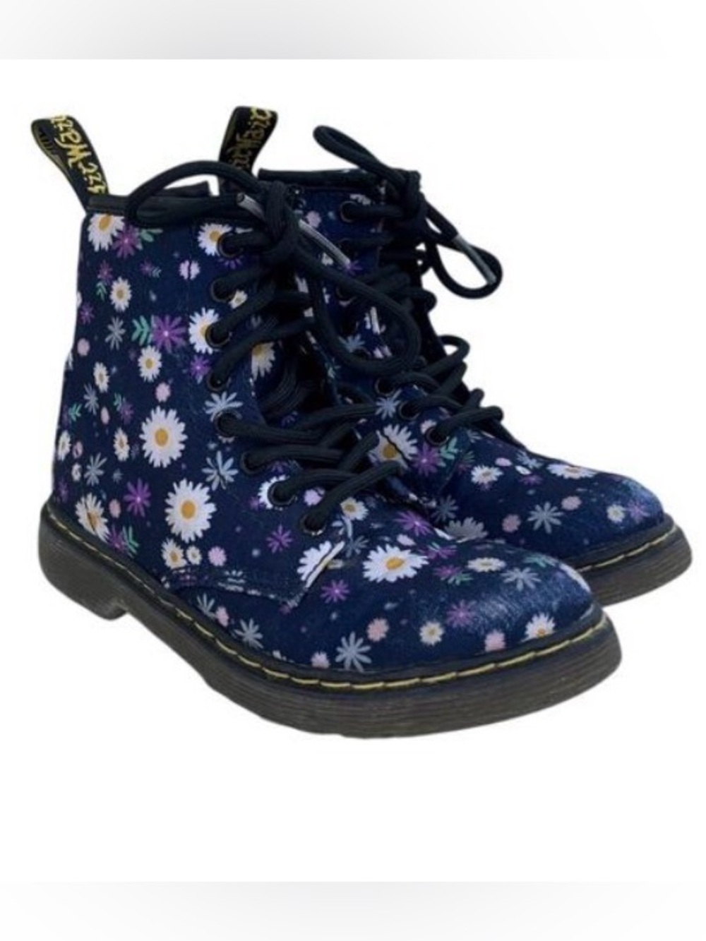 Dr. Martens Delaney Floral Combat Boots – Navy Daisy Print - Size 4